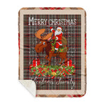 Personalized Gift Plaid Tartan Blanket Clan Nicolson Hunting Weathered With Moose Lover Xmas Gift Santa Riding Buffalo Plaid Christmas Sherpa Blanket