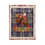 Personalized Gift Plaid Tartan Blanket Clan Cunningham Dress Blue Dancers With Moose Lover Xmas Gift Santa Riding Christmas Fleece Blanket