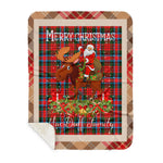 Personalized Gift Plaid Tartan Blanket Clan MacDuff Modern With Moose Lover Xmas Gift Santa Riding Buffalo Plaid Christmas Sherpa Blanket