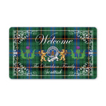 Doormat - Welcome Mat Scottish Clan Badge Davidson Ancient Tartan Door Mat, Plaid Doormat With Thistle and Two Lion Scottish