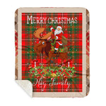 Personalized Gift Plaid Tartan Blanket Clan Hay Modern With Moose Lover Xmas Gift Santa Riding Buffalo Plaid Christmas Sherpa Blanket