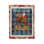 Personalized Gift Plaid Tartan Blanket Clan Angus Ancient With Moose Lover Xmas Gift Santa Riding Christmas Fleece Blanket