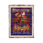 Personalized Gift Plaid Tartan Blanket Clan Pentland With Moose Lover Xmas Gift Santa Riding Christmas Fleece Blanket