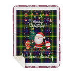 Personalized Gift Tartan Plaid Blanket Clan Watson Modern With Funny Santa Snowman Reindeer Merry Christmas Gift Sherpa Blanket, blue plaid sherpa blanket,blue tartan sherpa blanket,Buchan,buffalo plaid sherpa blanket,christmas sherpa blanket,Christmas Throw Blanket