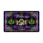 Doormat - Welcome Mat Scottish Clan Badge Cameron Of Erracht Modern Tartan Door Mat, Plaid Doormat With Thistle and Two Lion Scottish