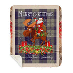 Personalized Gift Plaid Tartan Blanket Clan Cunningham Dress Blue Dancers With Moose Lover Xmas Gift Santa Riding Buffalo Plaid Christmas Sherpa Blanket