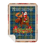 Personalized Gift Plaid Tartan Blanket Clan Colquhoun Ancient With Moose Lover Xmas Gift Santa Riding Buffalo Plaid Christmas Sherpa Blanket