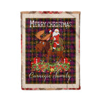Personalized Gift Plaid Tartan Blanket Clan Carnegie Modern With Moose Lover Xmas Gift Santa Riding Christmas Fleece Blanket