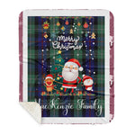 Personalized Gift Tartan Plaid Blanket Clan MacKenzie Modern Blue With Funny Santa Snowman Reindeer Merry Christmas Gift Sherpa Blanket, blue plaid sherpa blanket,blue tartan sherpa blanket,Buchan,buffalo plaid sherpa blanket,christmas sherpa blanket,Christmas Throw Blanket