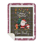 Personalized Gift Tartan Plaid Blanket Clan Renn Faire With Funny Santa Snowman Reindeer Merry Christmas Gift Sherpa Blanket, blue plaid sherpa blanket,blue tartan sherpa blanket,Buchan,buffalo plaid sherpa blanket,christmas sherpa blanket,Christmas Throw Blanket