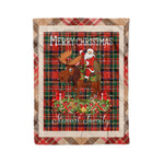 Personalized Gift Plaid Tartan Blanket Clan Stewart Royal Modern With Moose Lover Xmas Gift Santa Riding Christmas Fleece Blanket