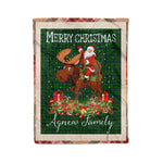 Personalized Gift Plaid Tartan Blanket Clan Agnew Hunting With Moose Lover Xmas Gift Santa Riding Christmas Fleece Blanket