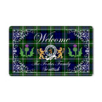 Doormat - Welcome Mat Scottish Clan Badge Forbes Tartan Door Mat, Plaid Doormat With Thistle and Two Lion Scottish