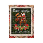 Personalized Gift Plaid Tartan Blanket Clan MacLean Hunting With Moose Lover Xmas Gift Santa Riding Christmas Fleece Blanket