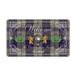 Doormat - Welcome Mat Scottish Clan Cunningham Dress Blue Dancers Tartan Door Mat, Plaid Doormat With Thistle and Two Lion Scottish