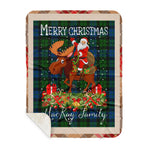 Personalized Gift Plaid Tartan Blanket Clan MacKay Modern With Moose Lover Xmas Gift Santa Riding Buffalo Plaid Christmas Sherpa Blanket