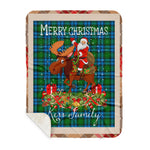Personalized Gift Plaid Tartan Blanket Clan Kerr Hunting With Moose Lover Xmas Gift Santa Riding Buffalo Plaid Christmas Sherpa Blanket