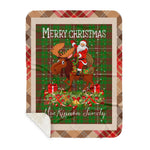 Personalized Gift Plaid Tartan Blanket Clan MacKinnon Hunting Modern With Moose Lover Xmas Gift Santa Riding Plaid Christmas Sherpa Blanket