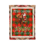 Personalized Gift Plaid Tartan Blanket Clan Turnbull With Moose Lover Xmas Gift Santa Riding Christmas Fleece Blanket