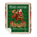 Personalized Gift Plaid Tartan Blanket Clan Erskine Hunting With Moose Lover Xmas Gift Santa Riding Buffalo Plaid Christmas Sherpa Blanket