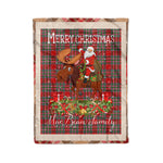 Personalized Gift Plaid Tartan Blanket Clan MacBean With Moose Lover Xmas Gift Santa Riding Christmas Fleece Blanket