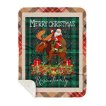 Personalized Gift Plaid Tartan Blanket Clan Ross Hunting Modern With Moose Lover Xmas Gift Santa Riding Buffalo Plaid Christmas Sherpa Blanket