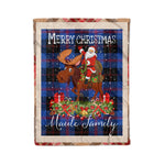 Personalized Gift Plaid Tartan Blanket Clan Maule Modern With Moose Lover Xmas Gift Santa Riding Christmas Fleece Blanket