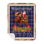 Personalized Gift Plaid Tartan Blanket Clan Dunlop With Moose Lover Xmas Gift Santa Riding Buffalo Plaid Christmas Sherpa Blanket