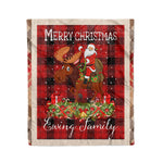 Personalized Gift Plaid Tartan Blanket Clan Ewing With Moose Lover Xmas Gift Santa Riding Christmas Fleece Blanket