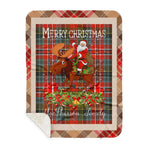 Personalized Gift Plaid Tartan Blanket Clan MacPherson Weathered With Moose Lover Xmas Gift Santa Riding Plaid Christmas Sherpa Blanket