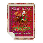 Personalized Gift Plaid Tartan Blanket Clan Lumsden Of Clova With Moose Lover Xmas Gift Santa Riding Buffalo Plaid Christmas Sherpa Blanket