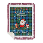Personalized Gift Tartan Plaid Blanket Clan Smith Ancient With Funny Santa Snowman Reindeer Merry Christmas Gift Sherpa Blanket, blue plaid sherpa blanket,blue tartan sherpa blanket,Buchan,buffalo plaid sherpa blanket,christmas sherpa blanket,Christmas Throw Blanket
