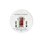 Scotstee Shop - Circle Ceramic Ornament (2 sided) - Personalize Name Family Christmas In New Home Watercolor Red Door Wreath Ceramic Ornament