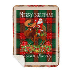 Personalized Gift Plaid Tartan Blanket Clan Stewart Atholl Modern With Moose Lover Xmas Gift Santa Riding Buffalo Plaid Christmas Sherpa Blanket