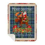 Personalized Gift Plaid Tartan Blanket Clan MacKinlay Ancient With Moose Lover Xmas Gift Santa Riding Plaid Christmas Sherpa Blanket