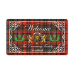 Doormat - Welcome Mat Scottish Clan Cumming Hunting Weathered Tartan Door Mat, Plaid Doormat With Thistle and Two Lion Scottish