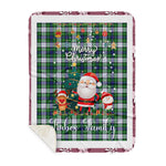 Personalized Gift Tartan Plaid Blanket Clan Forbes Dress With Funny Santa Snowman Reindeer Merry Christmas Gift Sherpa Blanket, blue plaid sherpa blanket,blue tartan sherpa blanket,Buchan,buffalo plaid sherpa blanket,christmas sherpa blanket,Christmas Throw Blanket