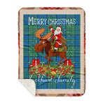 Personalized Gift Plaid Tartan Blanket Clan Lockhart With Moose Lover Xmas Gift Santa Riding Buffalo Plaid Christmas Sherpa Blanket