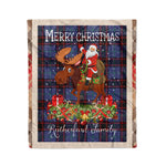 Personalized Gift Plaid Tartan Blanket Clan Rutherford Hunting With Moose Lover Xmas Gift Santa Riding Christmas Fleece Blanket