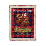 Personalized Gift Plaid Tartan Blanket Clan MacLachlan Modern With Moose Lover Xmas Gift Santa Riding Christmas Fleece Blanket