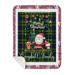 Personalized Gift Tartan Plaid Blanket Clan Campbell Of Breadalbane Modern With Funny Santa Snowman Reindeer Merry Christmas Gift Sherpa Blanket, blue plaid sherpa blanket,blue tartan sherpa blanket,Buchan,buffalo plaid sherpa blanket,christmas sherpa blanket,Christmas Throw Blanket
