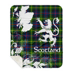 Sherpa Blanket - Tartan Blanket Thistle and Lion Scottish Clan Farquharson Modern Plaid Blanket, plaid sherpa blanket queen,purple sherpa blanket,queen sherpa blanket,queen size sherpa blanket,red sherpa blanket,scottish tartan blankets,sherpa blanket,sherpa christmas blanket