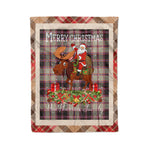 Personalized Gift Plaid Tartan Blanket Clan MacPherson Hunting Ancient With Moose Lover Xmas Gift Santa Riding Christmas Fleece Blanket