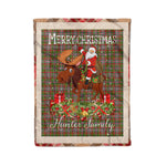 Personalized Gift Plaid Tartan Blanket Clan Hunter 1819 With Moose Lover Xmas Gift Santa Riding Christmas Fleece Blanket