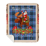 Personalized Gift Plaid Tartan Blanket Clan MacKay With Moose Lover Xmas Gift Santa Riding Buffalo Plaid Christmas Sherpa Blanket