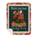 Personalized Gift Plaid Tartan Blanket Clan MacKay Modern With Moose Lover Xmas Gift Santa Riding Buffalo Plaid Christmas Sherpa Blanket