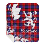 Sherpa Blanket - Tartan Blanket Thistle and Lion Scottish Clan Haldane Plaid Blanket, plaid sherpa blanket queen,purple sherpa blanket,queen sherpa blanket,queen size sherpa blanket,red sherpa blanket,scottish tartan blankets,sherpa blanket,sherpa christmas blanket