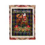 Personalized Gift Plaid Tartan Blanket Clan Clelland With Moose Lover Xmas Gift Santa Riding Christmas Fleece Blanket