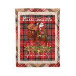 Personalized Gift Plaid Tartan Blanket Clan Glas Red With Moose Lover Xmas Gift Santa Riding Christmas Fleece Blanket