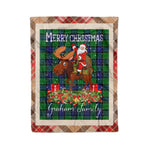 Personalized Gift Plaid Tartan Blanket Clan Graham Of Menteith With Moose Lover Xmas Gift Santa Riding Christmas Fleece Blanket